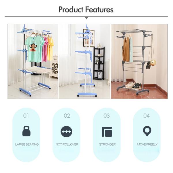 Adjustable 3 Layers Foldable Clothes Drying Rack Stainless Steel Frame