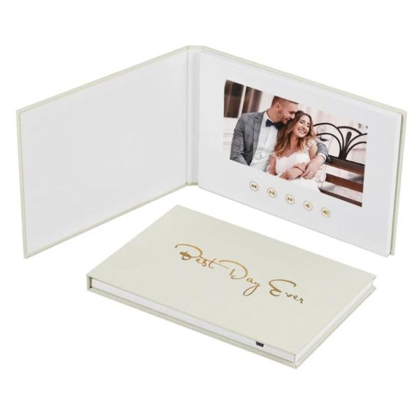 Custom MEMORIES GOLD FOIL Linen Video Book Wedding Linen Wedding Folder Booklet Mailer Postcard Video Album