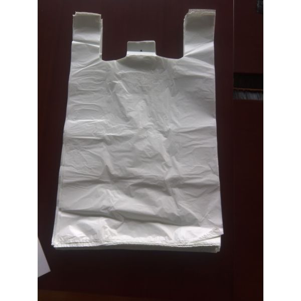 400+190*650mm 16mic White Plastic T-Shirt Shopping Bag - 500/Case , HDPE Material