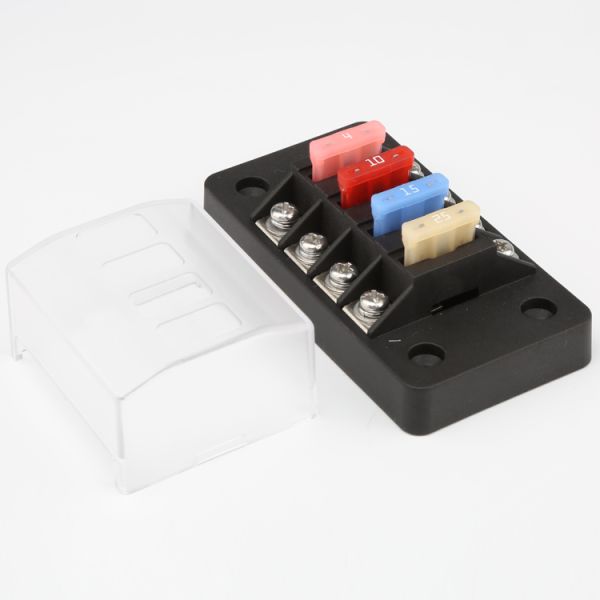 Motorcycle Car Automotive 4 Way Standard Blade Fuse Holder Box Block With Cover And Label Kit