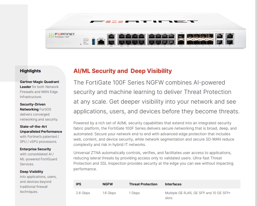 FG-100F Original New 100F Enterprise-Grade Protection Network Firewall for Smaller Networks