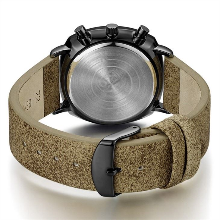 Microfiber Leather Strap Mens Mechanical Quartz Watch With 3 Eyes Dial