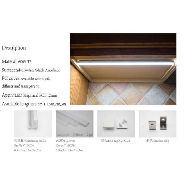 Corner Led Aluminum Profile Extrusion With Transformer Cover , Led Tape Channel