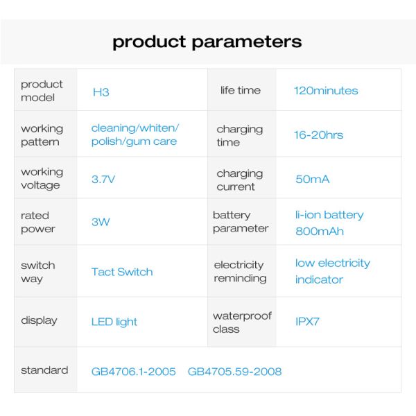 Waterproof IPX7 Low Noise Sonic Electric Toothbrush with Four Smart Working Patterns