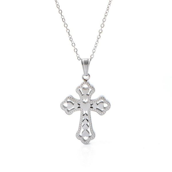 Retro Peach Heart Cross Pendant、 Cross Accessories New Stainless Steel Necklace Women's Fashion Titanium Steel Necklace