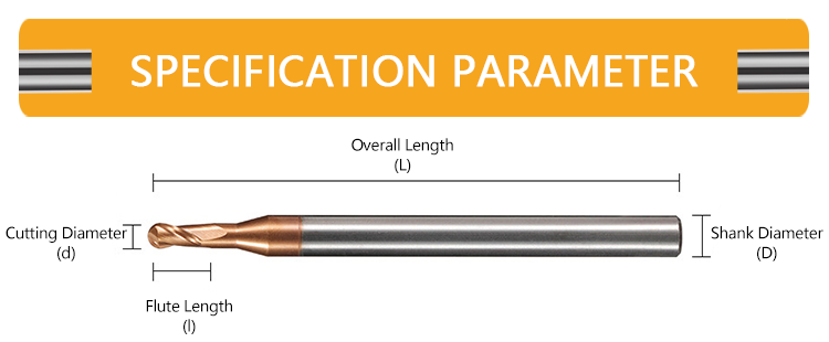Tungsten Carbide Ball End Mill with 55-Degree Deep Groove and nACo4 Coating for CNC Machining