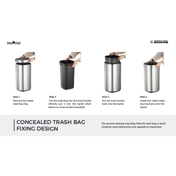 Household SS Rectangle Open Top Garbage Can Without Lid 8L 12L 20L 30L