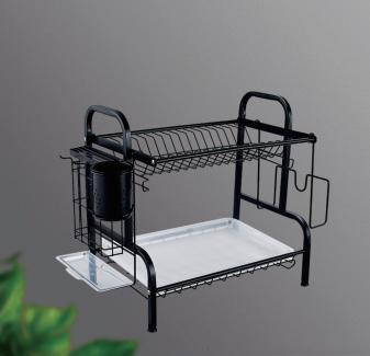 Sustainable Kitchen Storage Shelves 2 Layers Drawer Style Flavour Bottle Rack Black Finfished