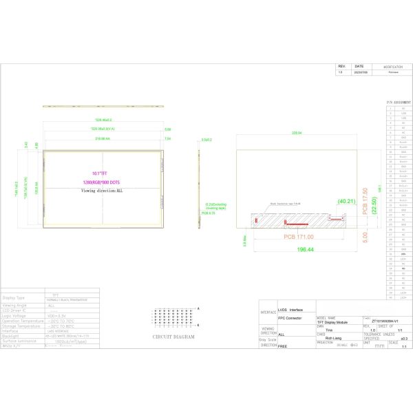 10.1'' IPS LVDS TFT LCD 1280x800 Sunlight Readable Capacitive Touch Screen