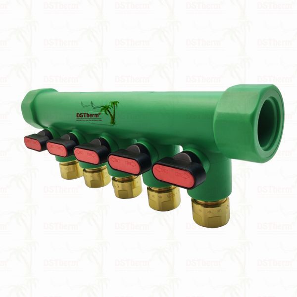 PPR Manifolds With Ball Valve Hot Water Red 5 Ways Manifolds Customized Logo and Color 25mm