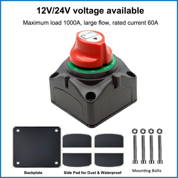 3 Position DC12V 200A Isolator Battery Switch Auto Truck Power Protection Kill