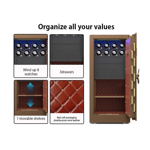 Double Alarm Solid Steel Jewelry Watch Winder Safes With 7 Open Ways