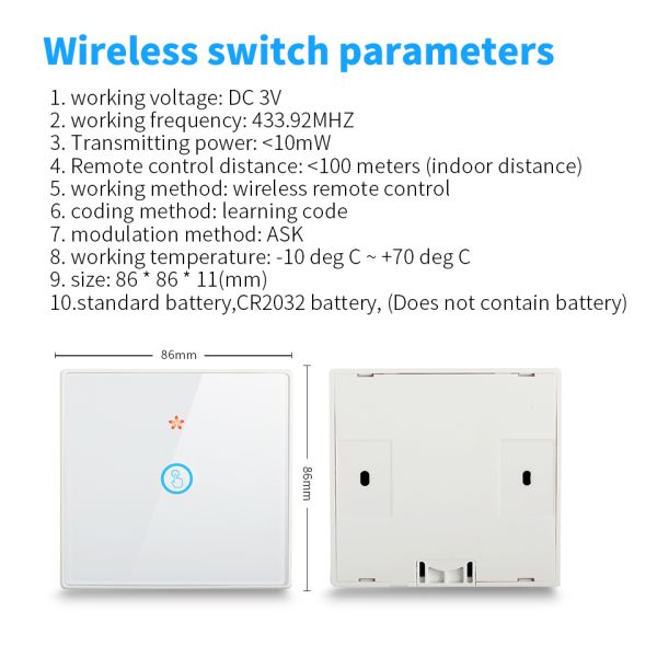 Wireless Touch Wall Switches Sets RF433 1gang Luxury Glass Panel Remote Control Switch