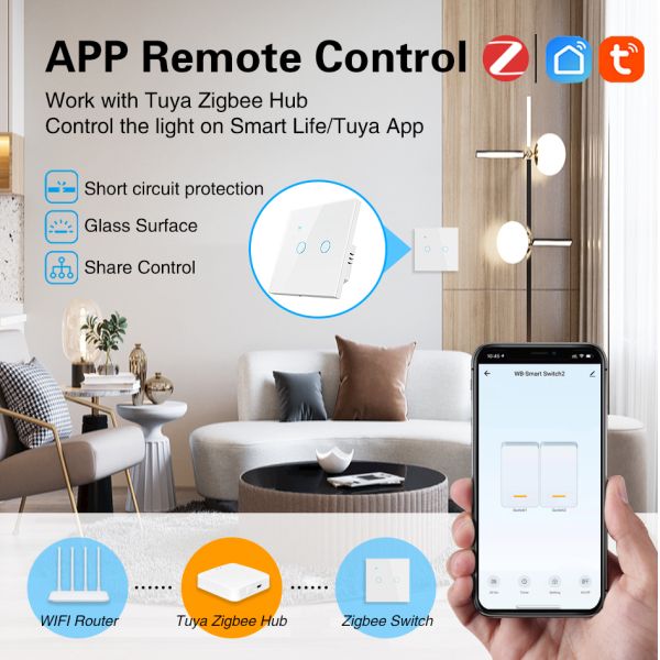 Tuya Zigbee Smart Switch Type 86 For Eu/Uk Standards 4 Gang Tempered Glass Panel Work With Google Assistant Amazon Alexa