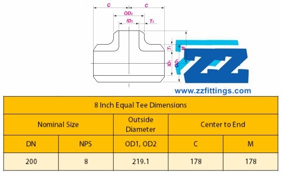 8 Inch Equal Tee Elbow Dimensions ASTM A860 WPHY 60 Carbon Steel Pipe Tee , 8 " Sch XS Seamless Steel Pipe Fittings