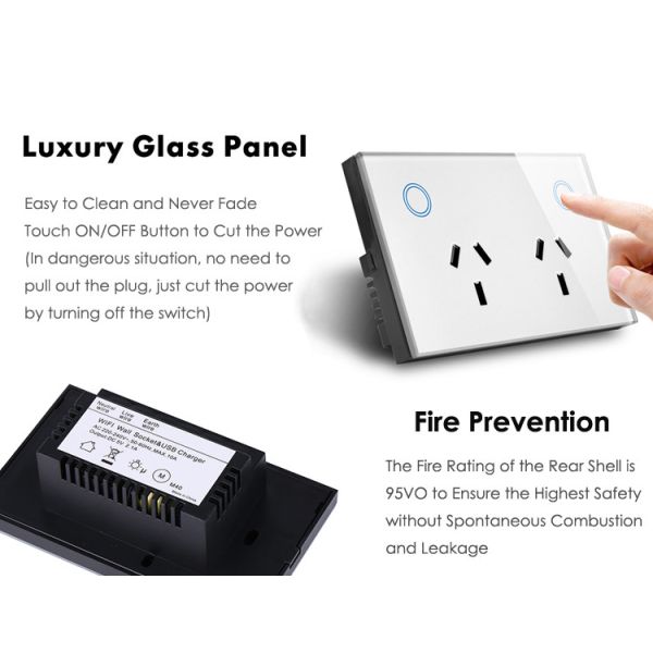 AU/US Standard Smart Wall Socket Outlet With Glass Panel Touch Power Point SAA Approval