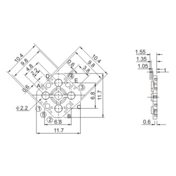 100M ohm 5 Way Navigation Switch 5 Position Bushing mount Copper Base Material