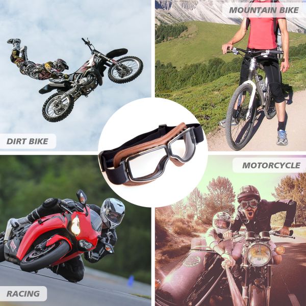 Anti Scratch Motocross Racing Goggles Pilot Leather Riding Glasses Scooter ATV Off Road Dust Proof Eyewear