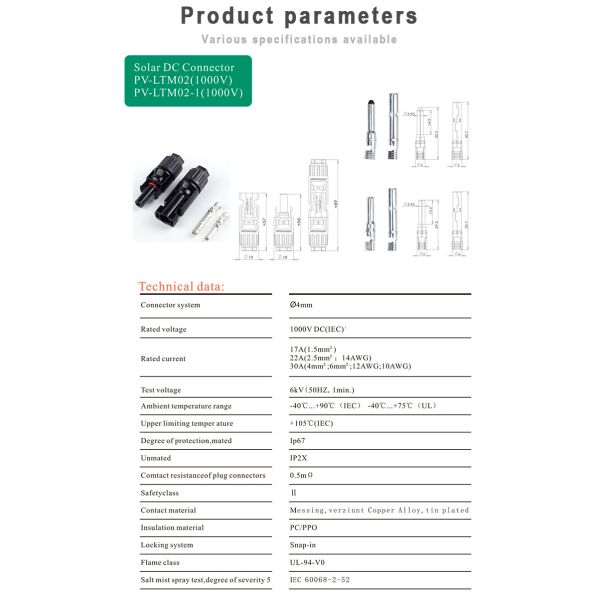 MC4 Cable IP68 PV Solar Panel Connectors With Male And Female Plug