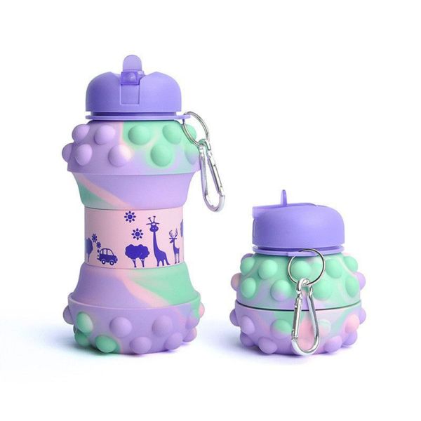 Silicone Collapsible Water Bottles Pop Its Water Bottle For Toddlers Camping Cup With Carabiner