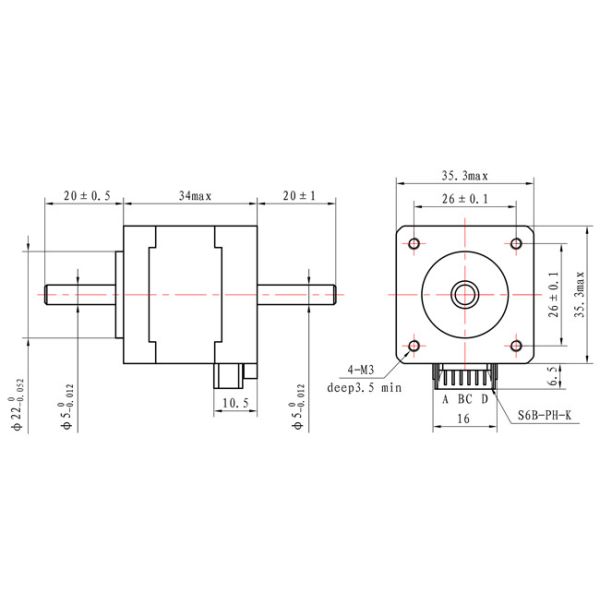 1.8 Degree NEMA 14 Stepper Motor Dual Shaft 0.15N.m 4 Wires For Surveillance Camera