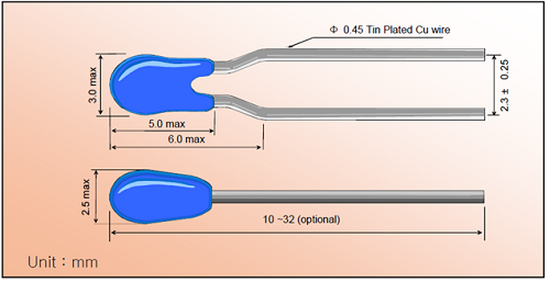 Epoxy Coated Radial 125 Deg Power NTC Thermistor UL For Medical Chemical Industry