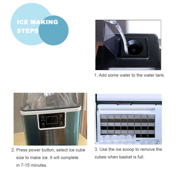 Household 20kg/24H Mini Ice Maker Cube Water Dispenser with Automatic Water Intake and Push Button Control Panel