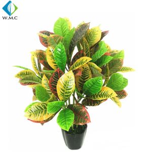 Indoor Landscape Artificial Bonsai Tree , Potted Codiaeum Variegatum Plant