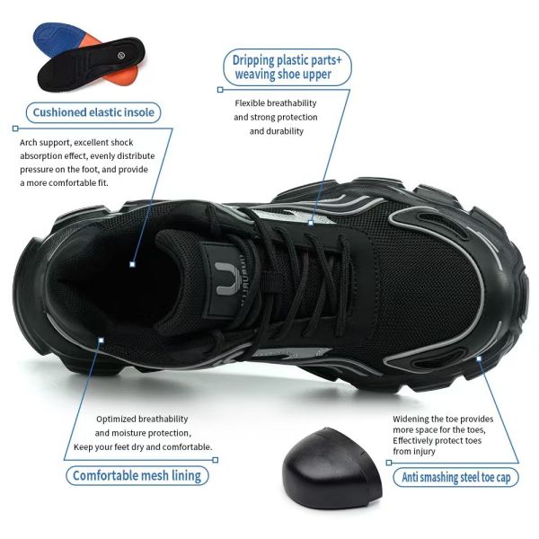 Fashionable Safety Shoes for Women Steel Toe Lightweight Shoes Black