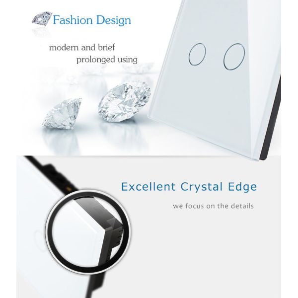 EU Standard Touch Switch 1 Gang/2 Gang/3 Gang 1 Way,Single Fireline Wall Light Switch,Black Crystal Tempered Glass