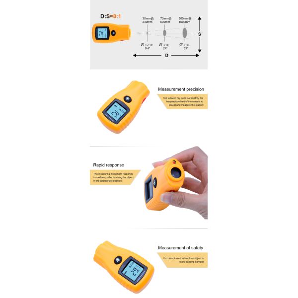 New Mini LCD Non-contact Digital infrared thermometer pocket laser temperature thermometer -32~280C (-26~536F) 500ms