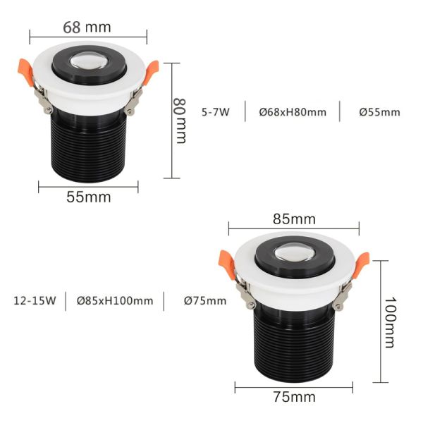 Adjustable Recessed LED Downlights CREE Chip 12w Diecusting Aluminum 5000k