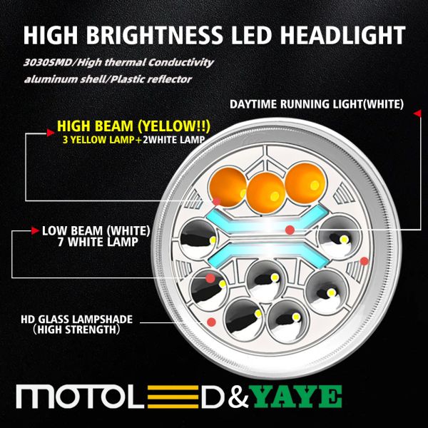 IP67 YAYE 6 Inch CM125 White DRL LED Accessory Motorcycle Yellow White High Low Beam DRL Headlight