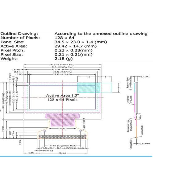 1.3 Inch PMOLED MODULE 128X64 Resolution 3/4-SPI I2C Interface Driving IC SH1106G