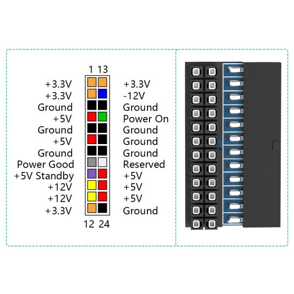 ATX 24Pin 90 Degree 24 Pin To 24pin Power Plug Adapter Mainboard Motherboard Power Connectors Modular For Power Supply