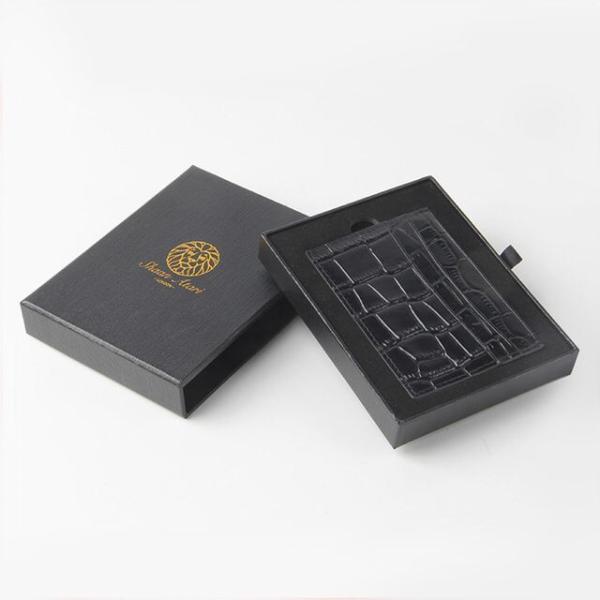 Custom Premium Black Texture Paper Rigid Cardboard Men's Sets Gift Wallets Box Packaging With Gold Foil Logo
