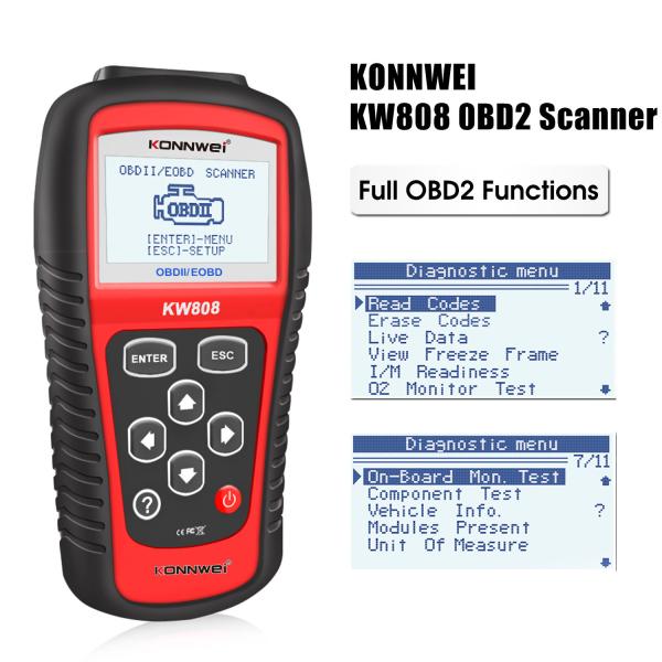 Universal Kw808 Konnwei OBD2 Scanner 5 Different Language Black And Red