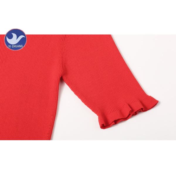 Mini Red Womens Knitted Dresses , Cowl Neck Short Sleeve Jumper Dress Frill Edges