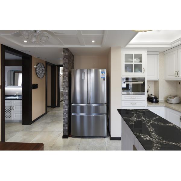 Black Calacata Artificial Quartz Kitchen Countertop With Coherent Pattern Marble looking