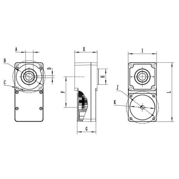 L Shaped High Reduction Ratio Gearbox 60mm 80mm 90mm 104mm