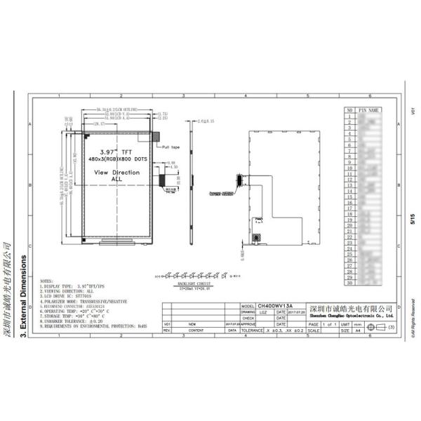 4 Inch TFT Display Module 480x800 Resolution Custom Size Shape