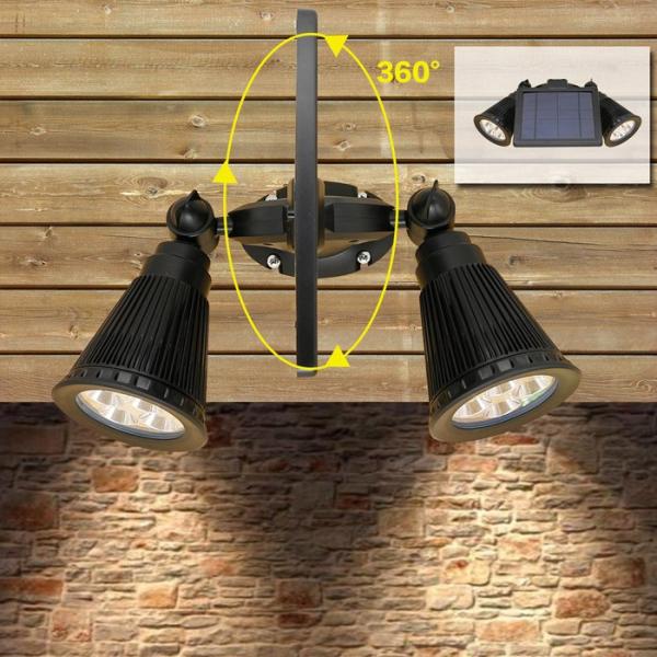 12LEDs 20-600Lumen Solar Motion Sensor Spotlight Dual Head Solar Spotlight