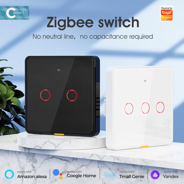 Tuya Zigbee switch No Neutral Wire100-250v Voice App Alexa Google Home No Capacitor Required Smart Home Light Touch EU Switch