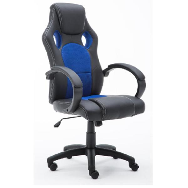 320mm Nylon Base With Casters Gaming Chair 100mm Painting Gaslift Nylon Armrest With PU Padding Black PU+ Blue Mesh