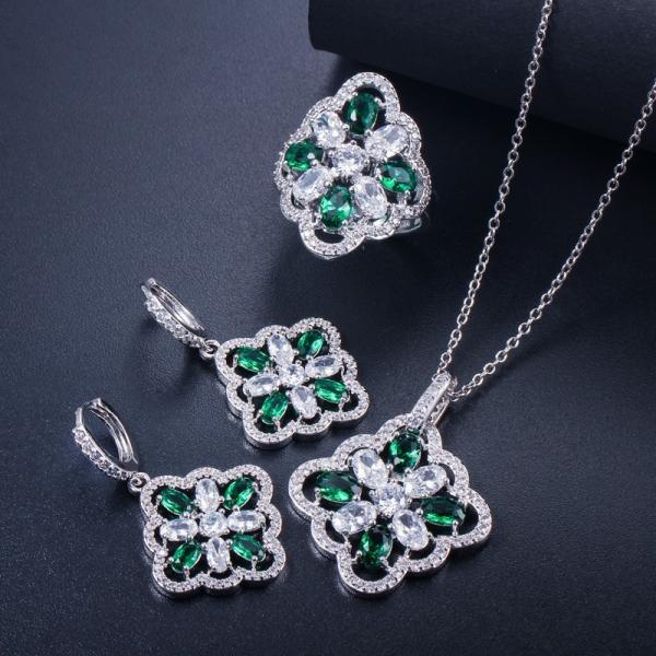 White Gold Color Luxury Bridal CZ Crystal Necklace and Earring Sets Big Wedding Jewelry Sets For Brides