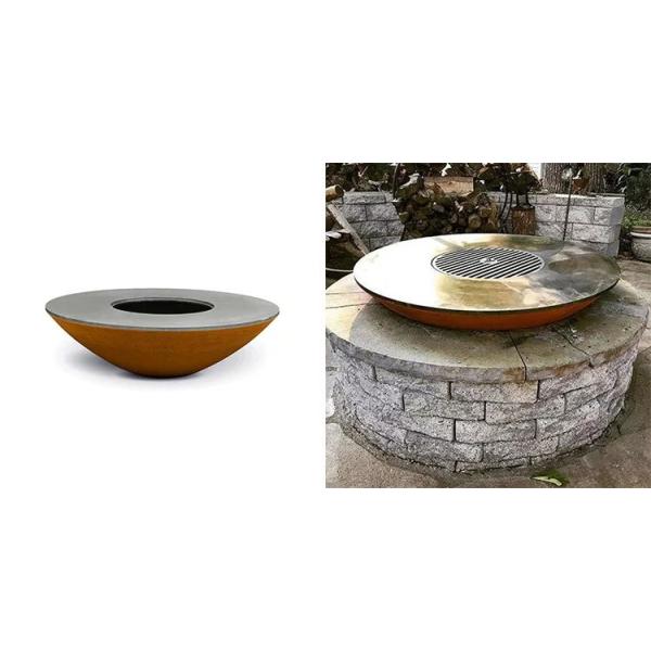 Garden Wood Burning Barbecue Rusty Corten Steel Fire Bowl With Grill Ring