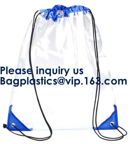 Transparent PVC Drawstring Bag With Colorful Rope,Clear PVC drawstring bag with gold string,Pvc Strips Printing Gift Pac