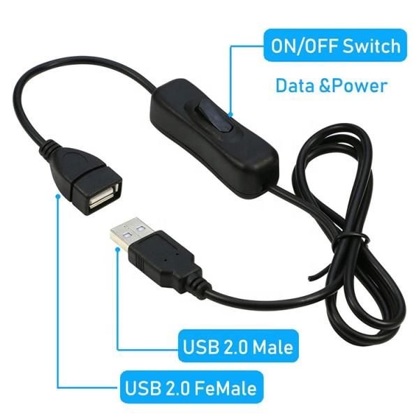 Power ON OFF Data Charging Male to Female USB Switch Cable for Led Lamp Computer