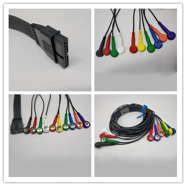 10 leads Schiller Black TPU Ecg holter Cable , 24 Hour Ecg Cable For Ecg Machine