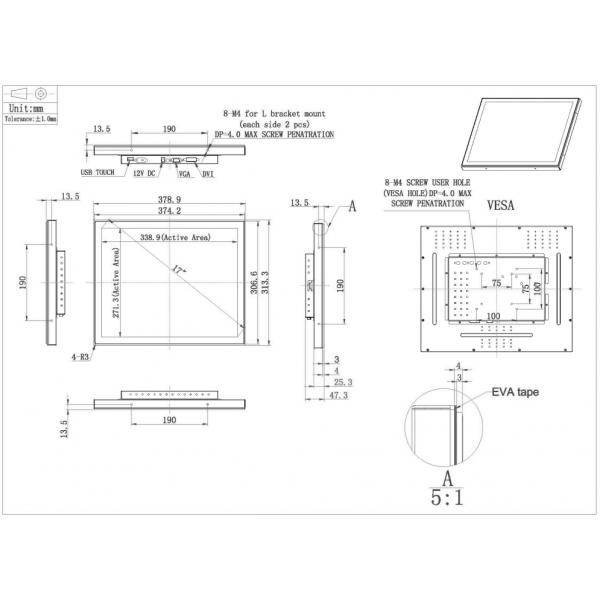 17 Inch PCAP IP65 Front Side Waterproof Touch Monitor Anti Vandal
